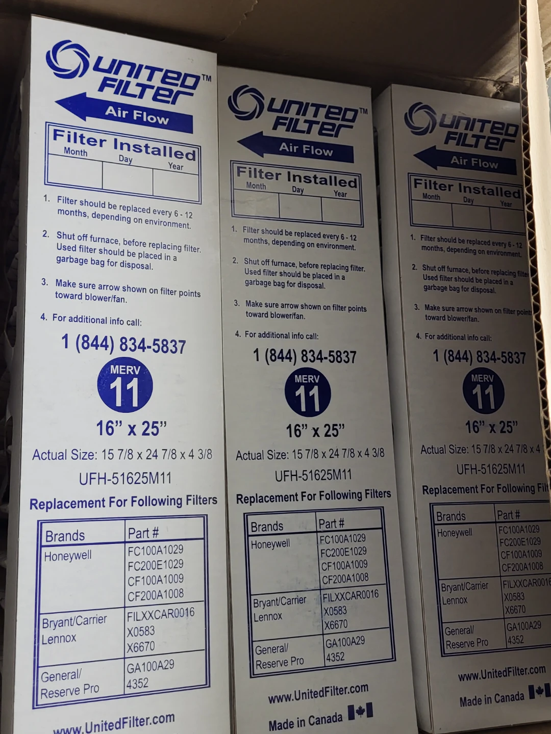 United Filter MERV 11 Air Filter - 16" x 25" (3 Pack) - photo 3