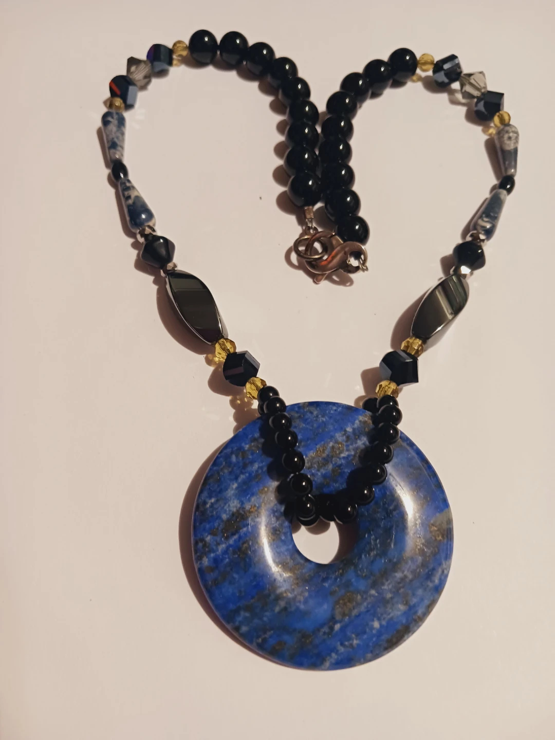 Lapis Lazuli Donut Pendant w/ Black Onyx & Hematite Necklace - photo 2