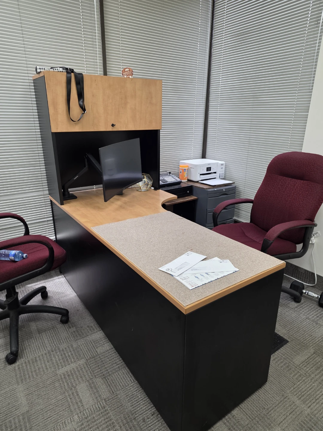 2 Office Tables Maroon Office Chairs (Set of 6)