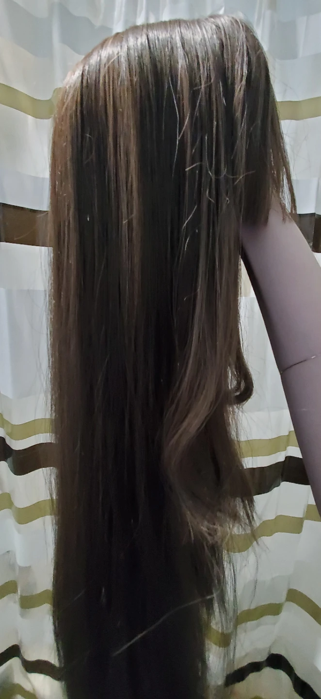 Medium-dark brown synthetic wig with fringe - photo 3