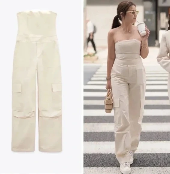 ZARA Strapless Long Cargo Jumpsuit - Size Small