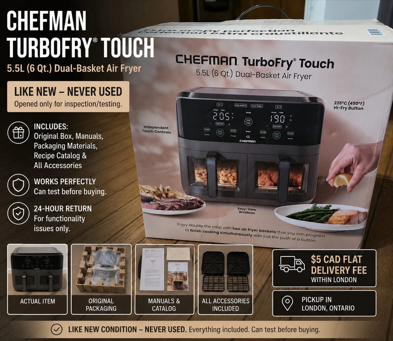 CHEFMAN TurboFry Touch 5.5L Dual-Basket Air Fryer