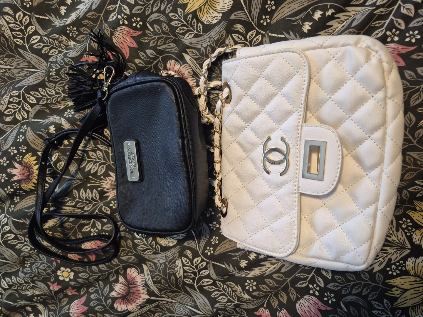 Victoria's Secret Black Crossbody Bag & White Quilted Bag