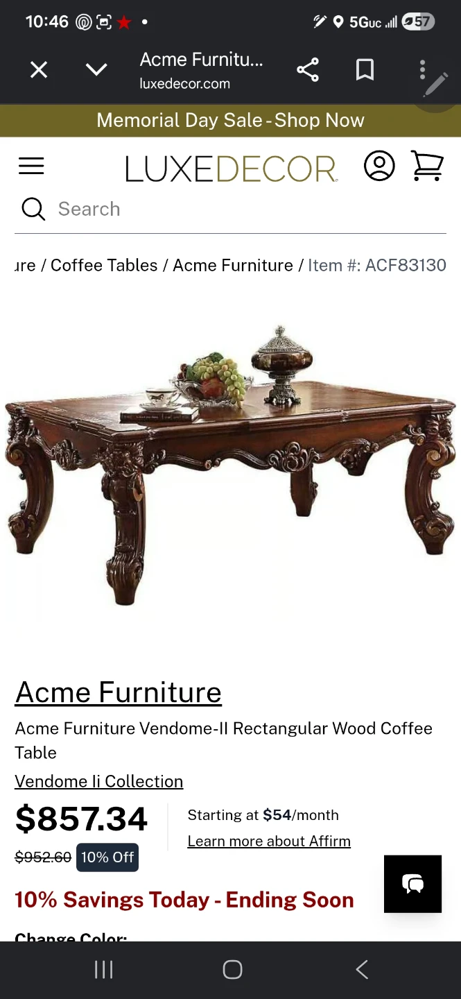 Acme Furniture Vendome-II Rectangular Wood Coffee Table