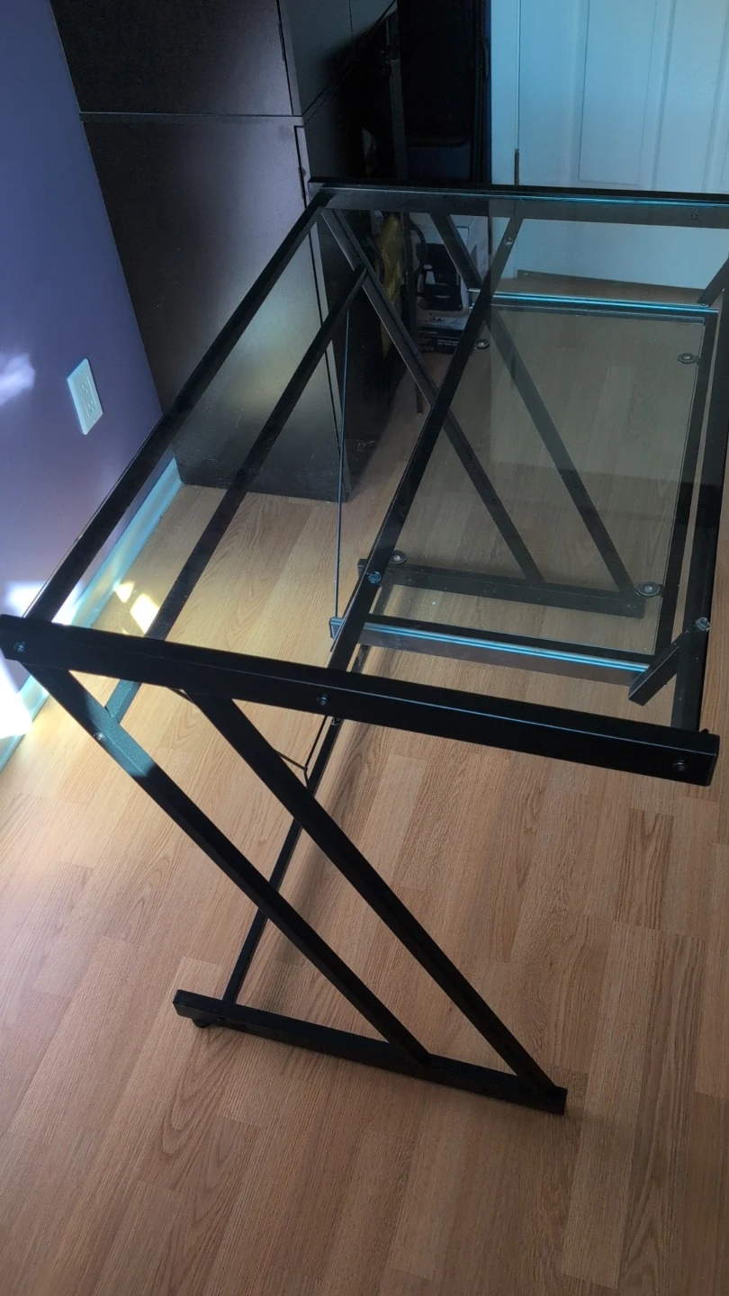 Glass top desk with black metal frame and chair mat - photo 3