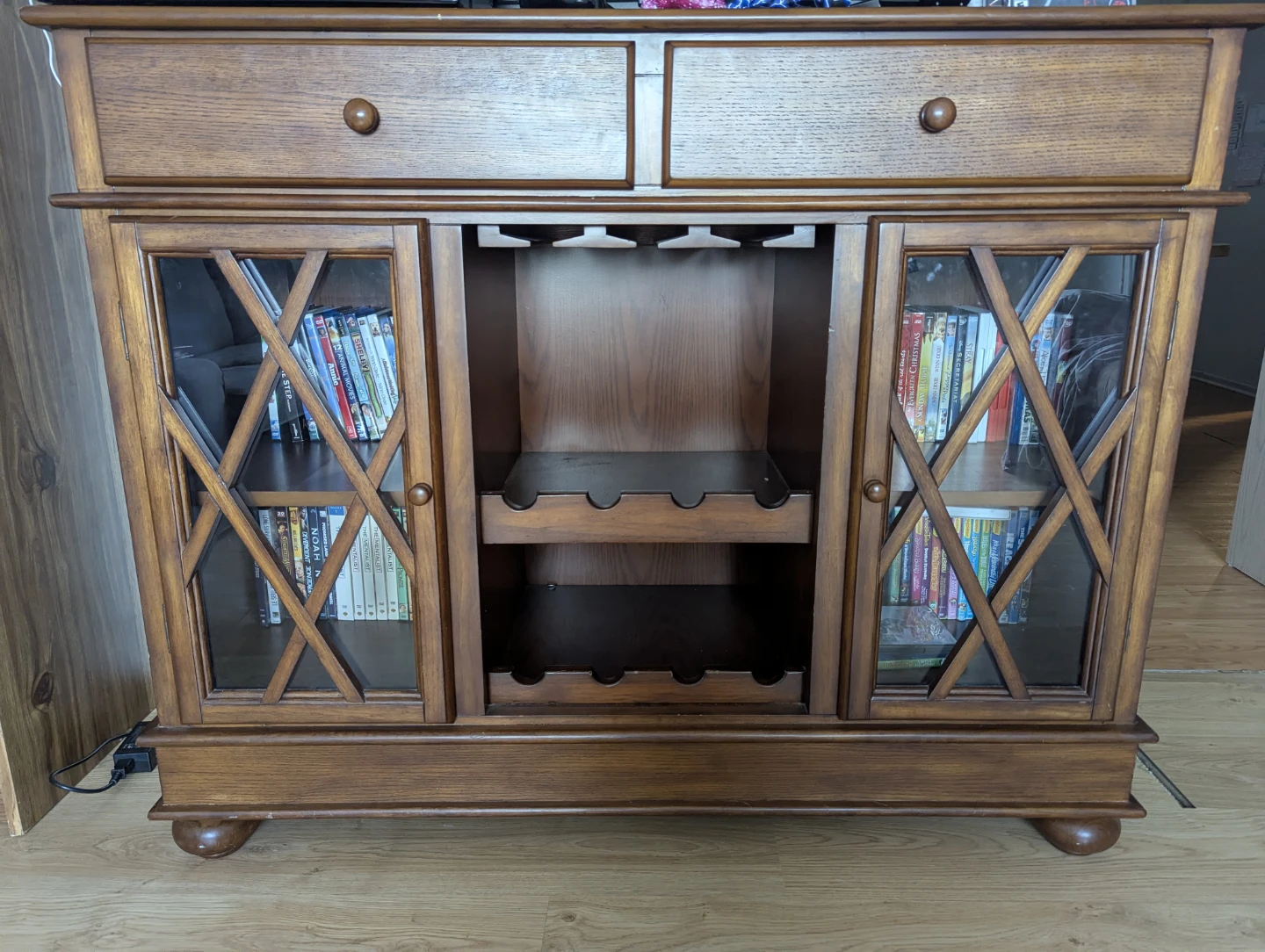 Wooden Media Console Cabinet with Glass Doors