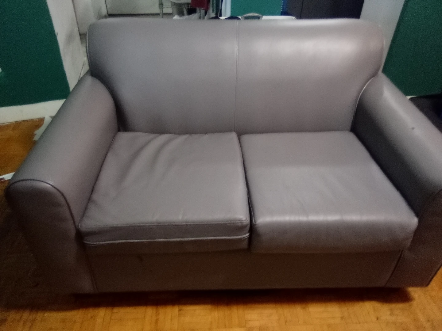 Grey Faux Leather Loveseat - photo 3