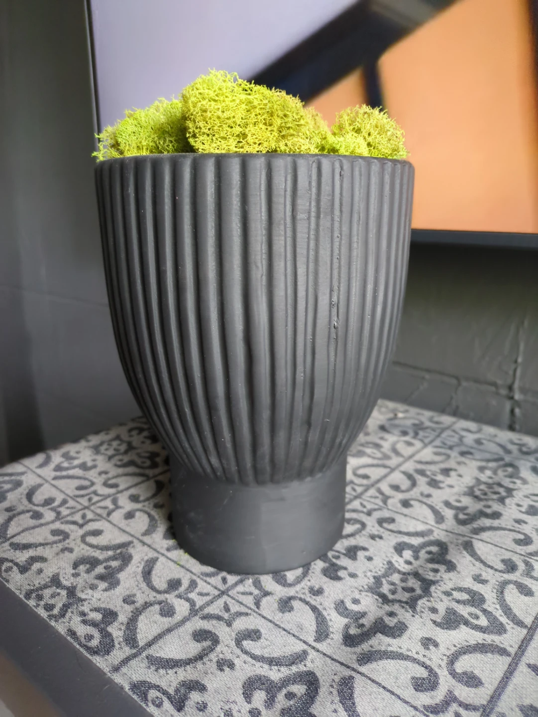 Black Fluted Planter with Preserved Moss - photo 2