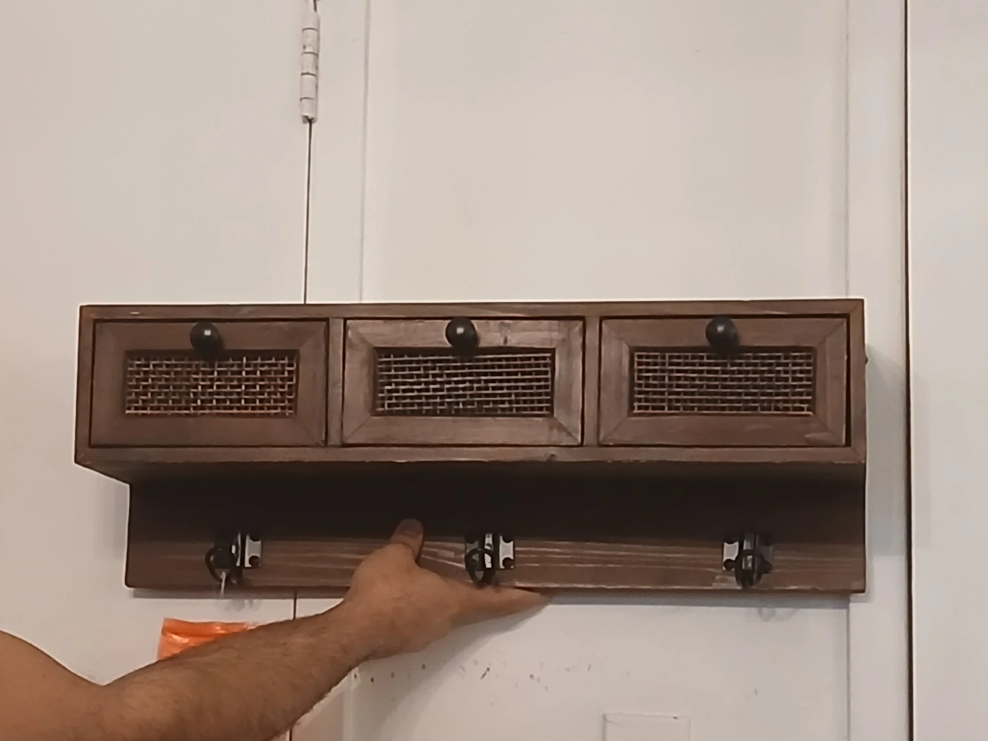 Wooden Wall Shelf with 3 Drawers and Hooks