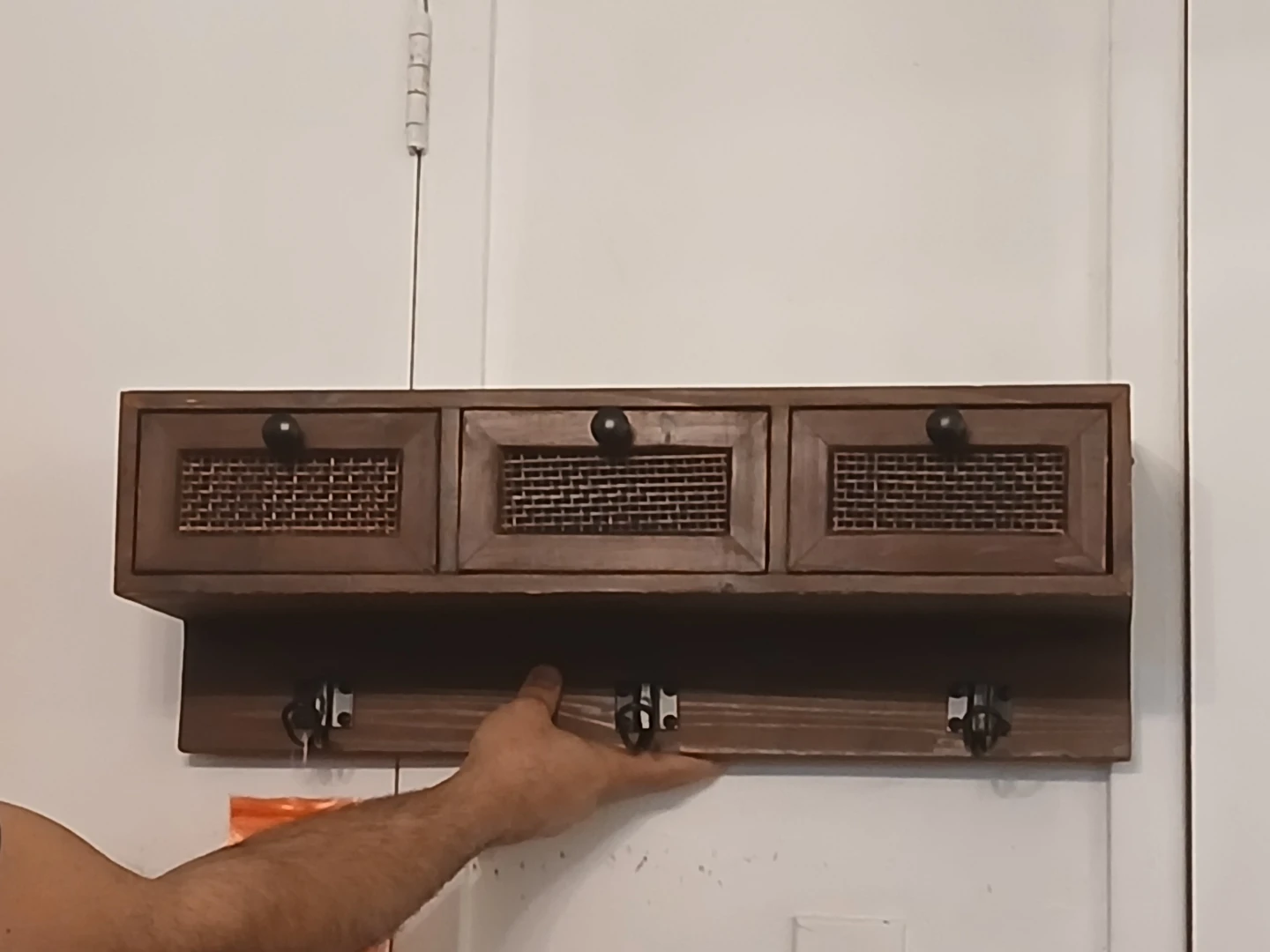 Wooden Wall Shelf with 3 Drawers and Hooks - photo 2