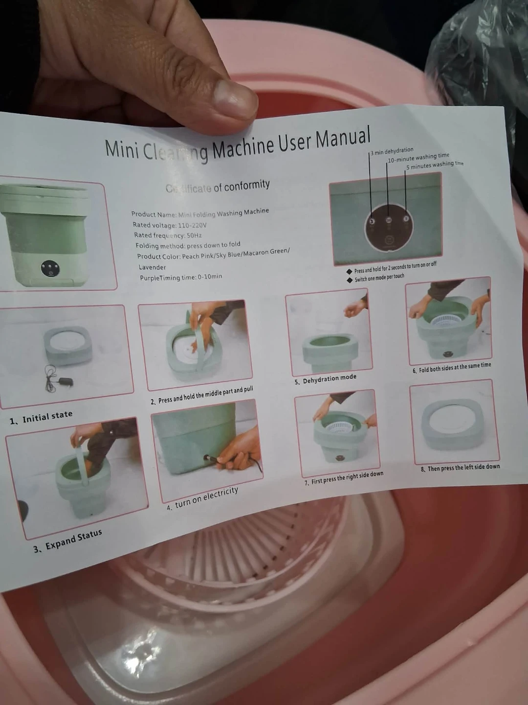 JANCLF Pink Portable Folding Washing Machine Mini - photo 4