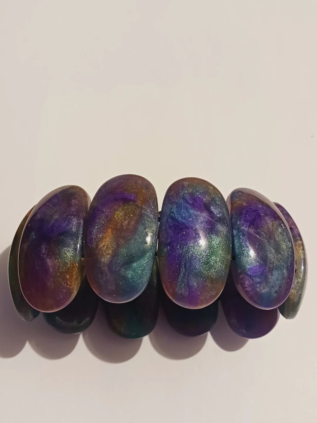 Beaded Bracelet with Swirled Purple, Blue,& Gold Accents