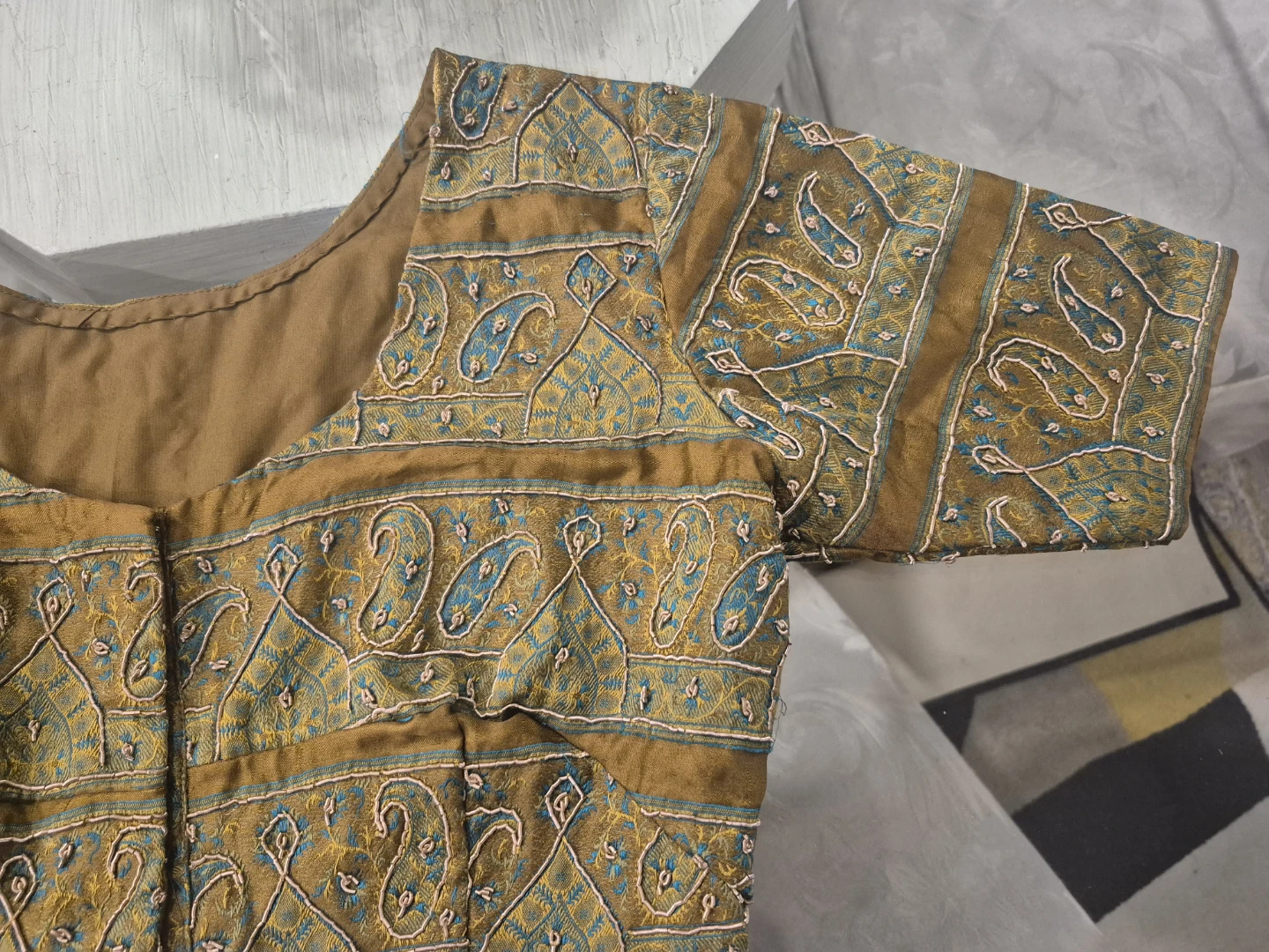 Paisley mehndi teal Print chiffon saree with Blouse - photo 3