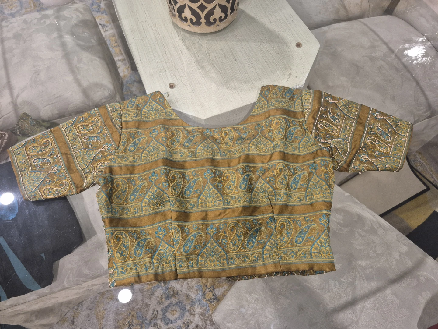 Paisley mehndi teal Print chiffon saree with Blouse - photo 5