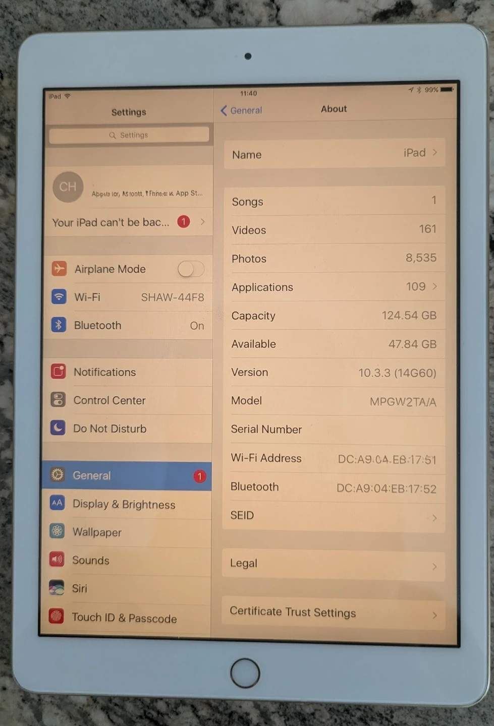 Apple iPad (5th Gen) 128GB – Wi-Fi Only