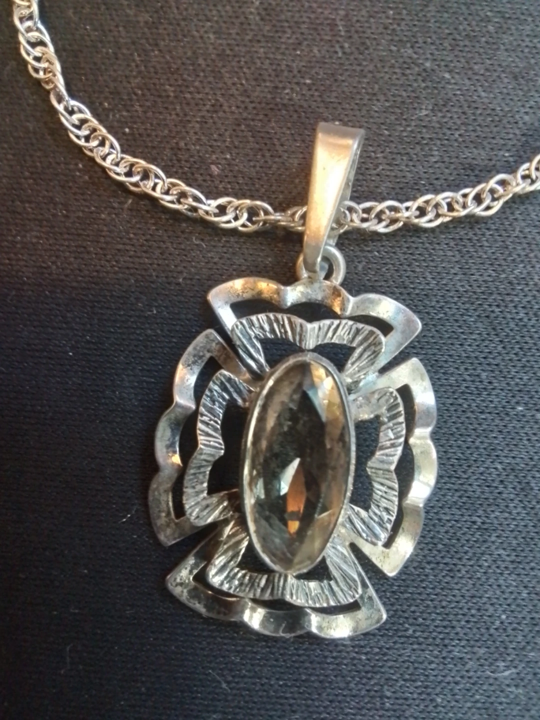 Vintage Silver & Citrine Shield Pendant Necklace - photo 4