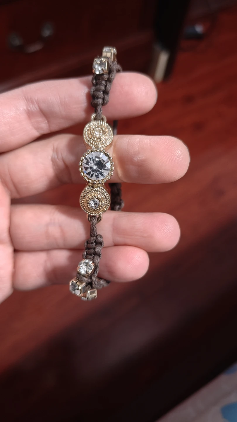 Brown macrame bracelet with rhinestones
