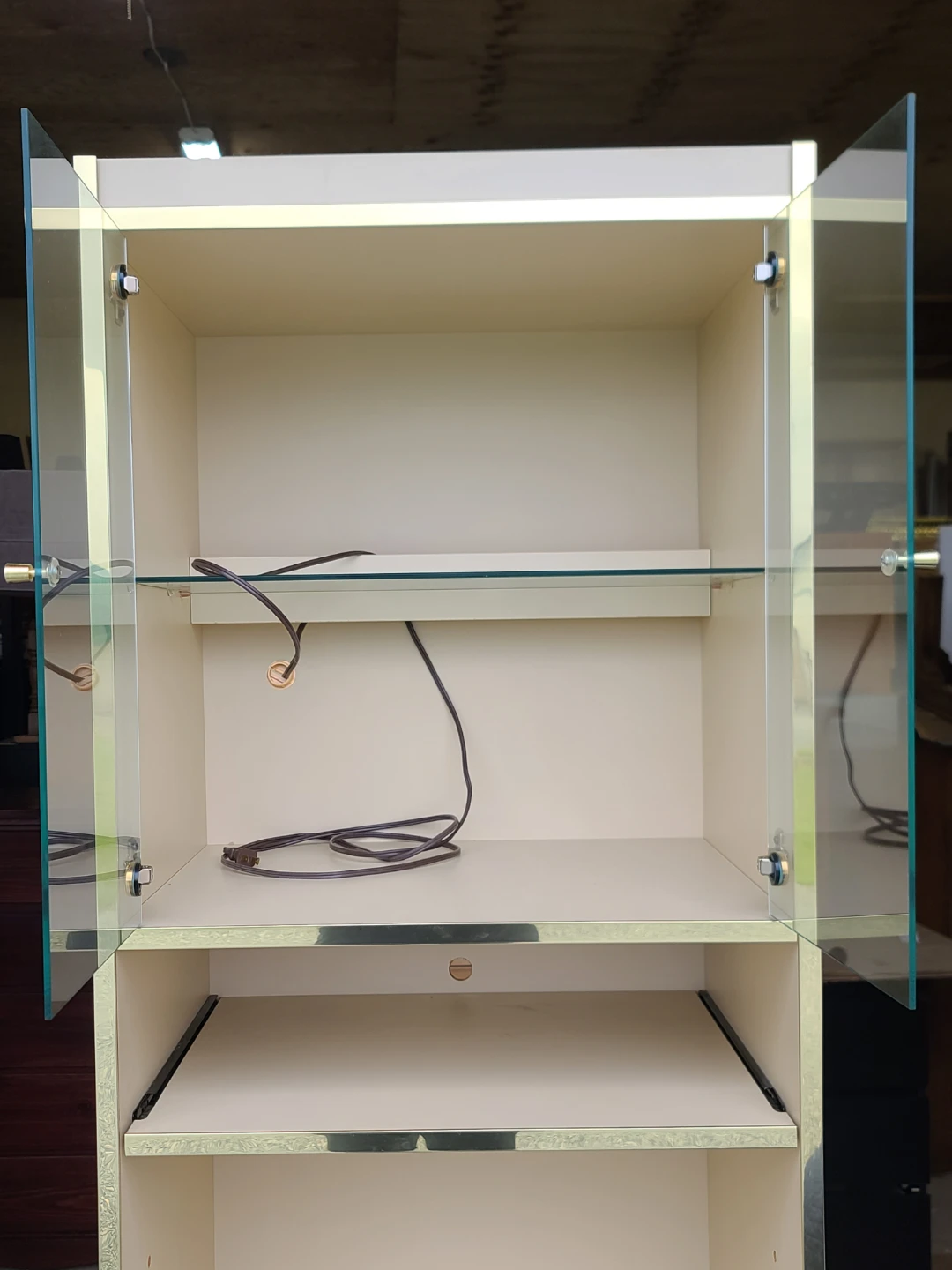 Cream and gold display cabinet with glass doors and drawers - photo 2