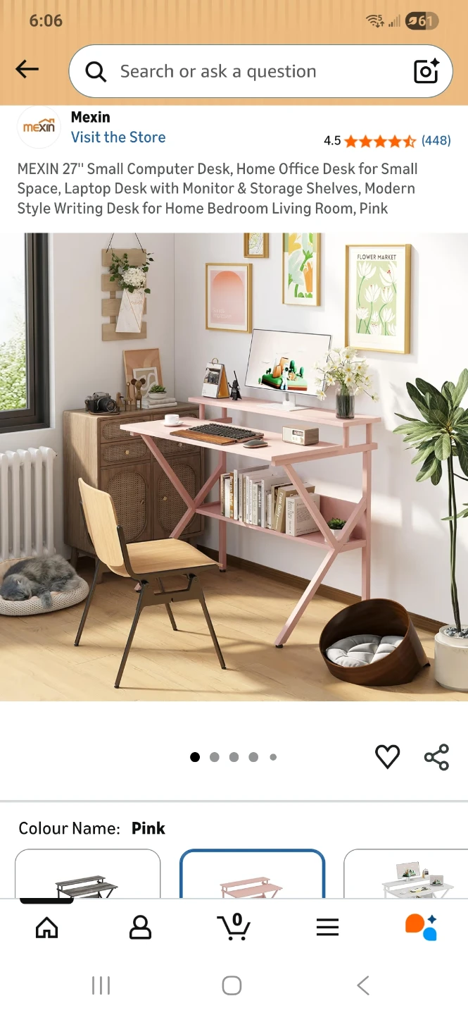 MEXIN Pink Small Computer Desk with Storage Shelf