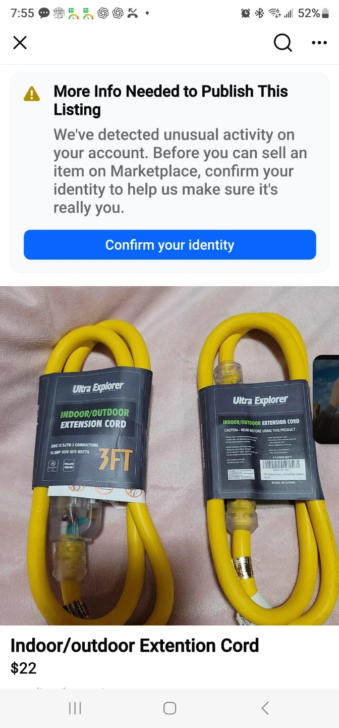 Ultra Explorer 3FT Indoor/Outdoor Extension Cord