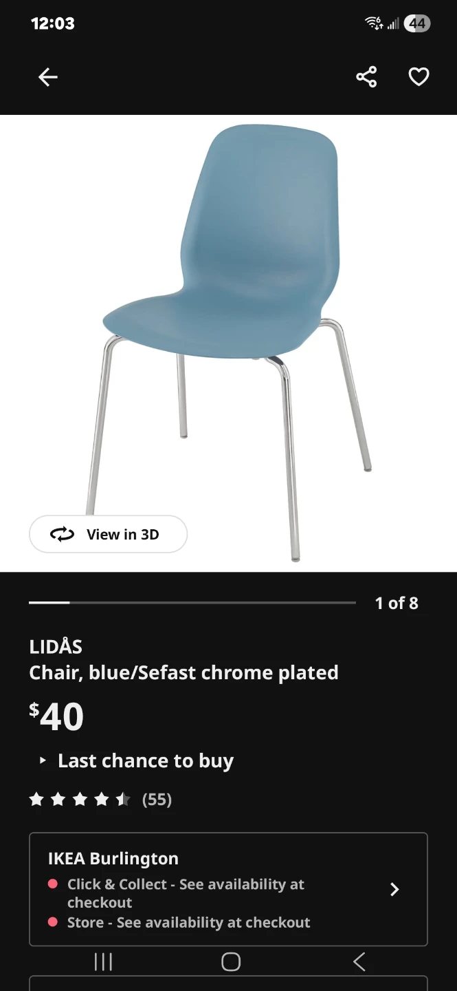 IKEA LIDÅS Chair, Blue/Sefast Chrome Plated