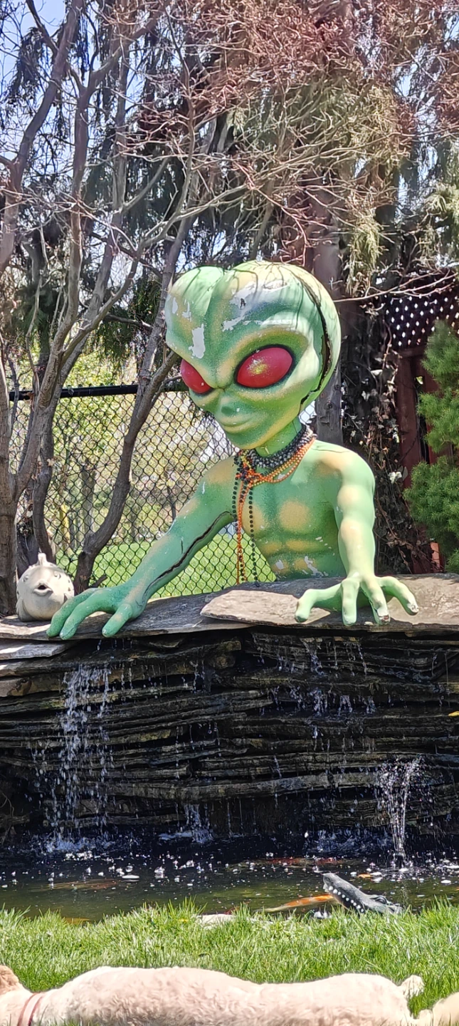 Large Green Alien Garden Statue