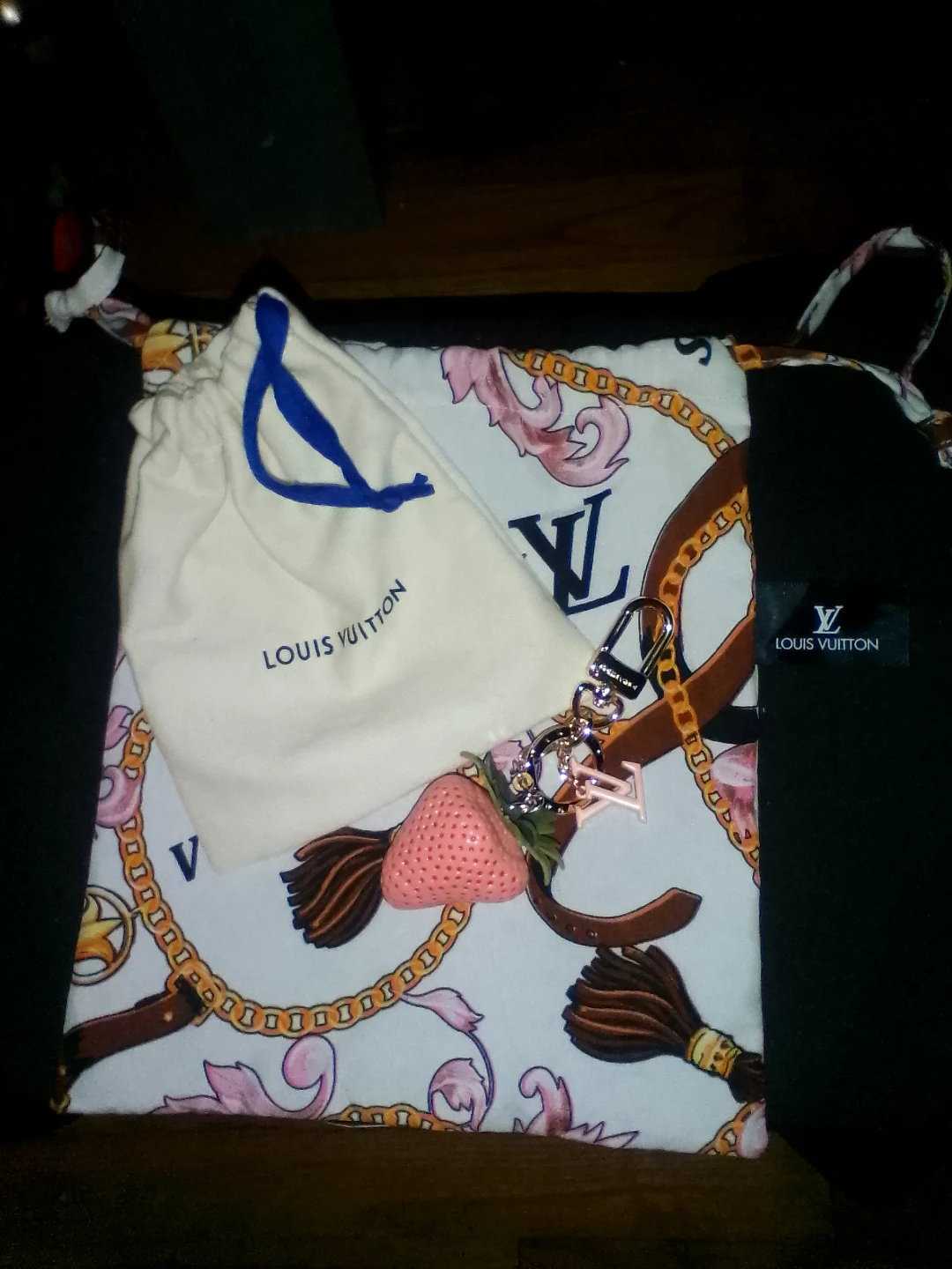 Louis Vuitton Strawberry Charm Keychain with Dust Bag