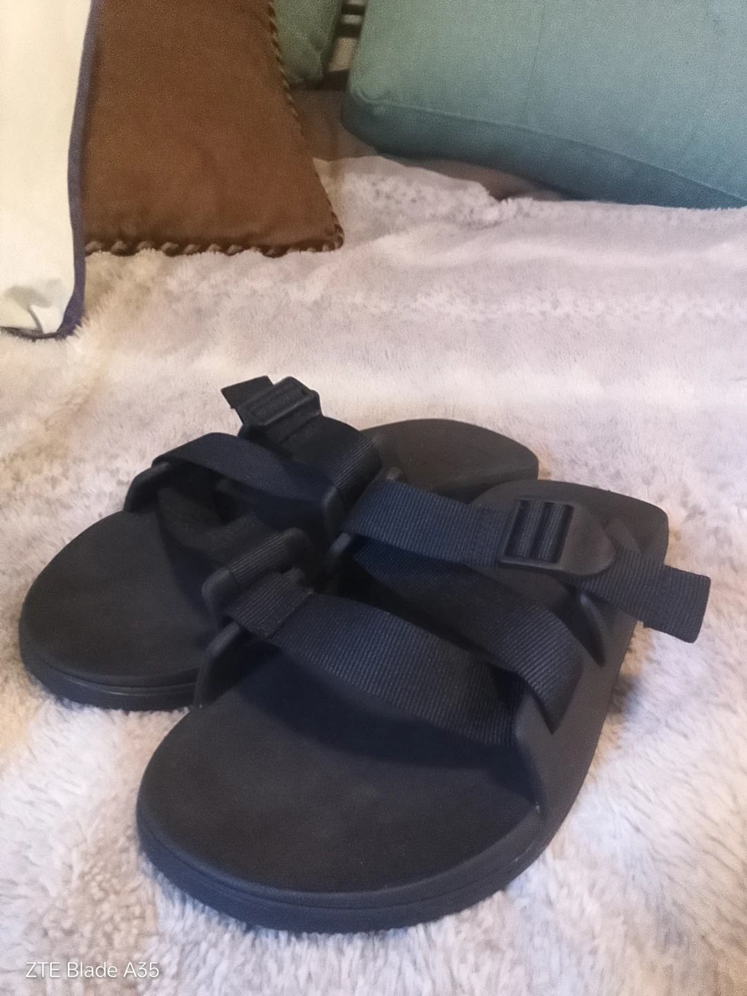 Chaco Black Adjustable Strap Slides Sandals