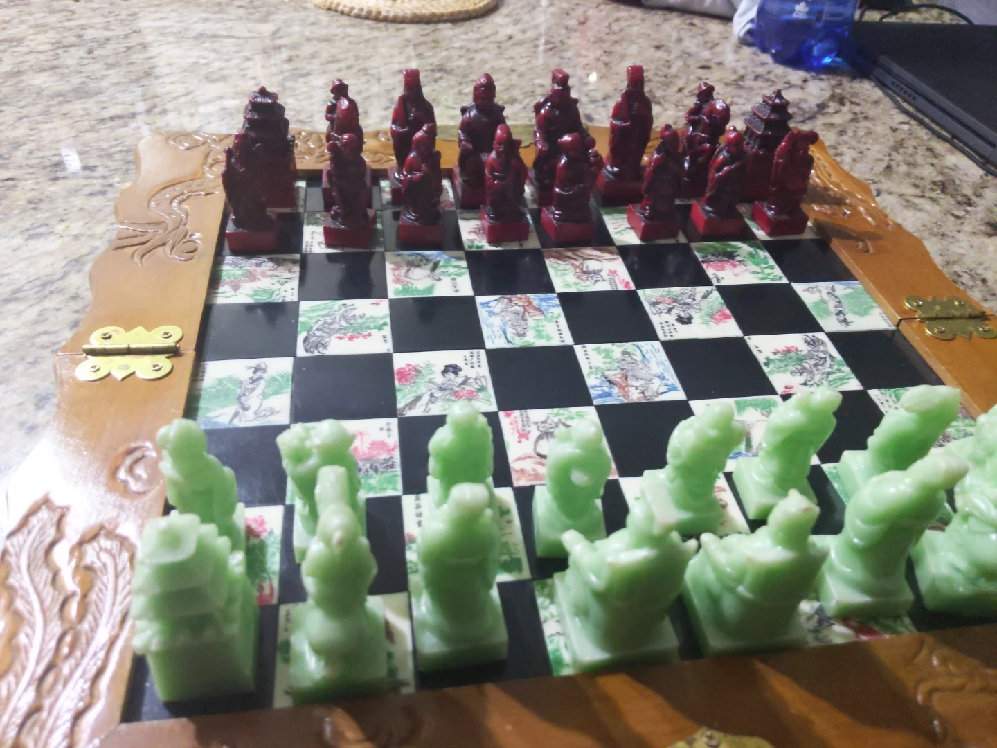 Vintage Chinese carved Kwangyin figure soapstone chess set - photo 2