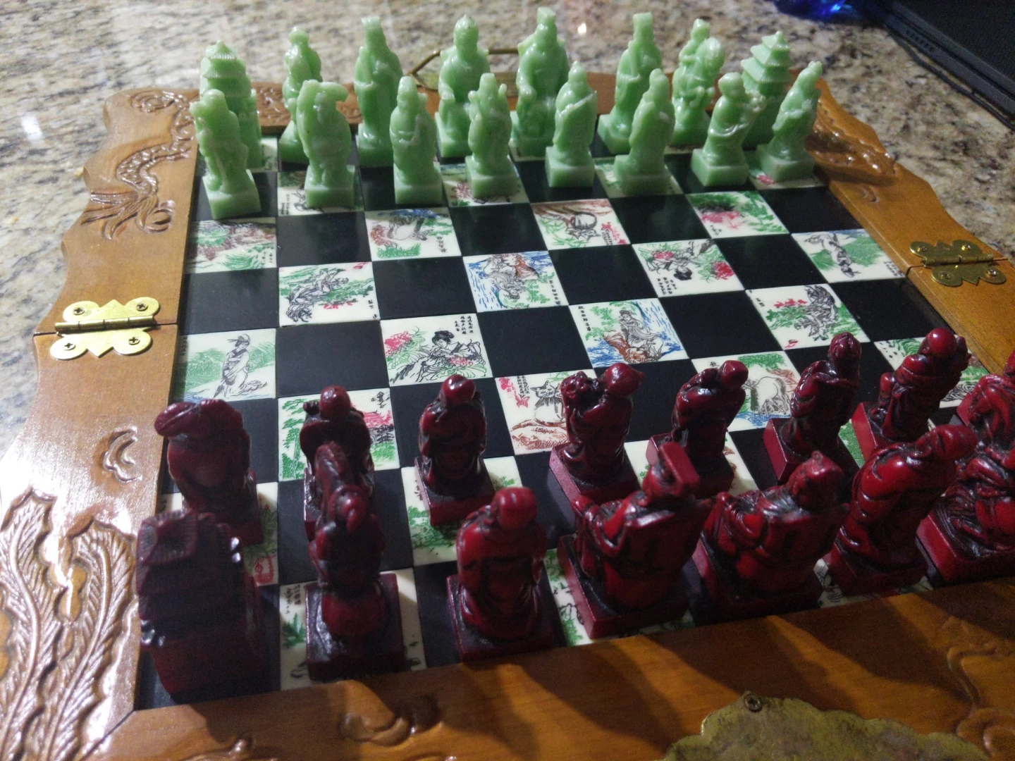 Vintage Chinese carved Kwangyin figure soapstone chess set - photo 3