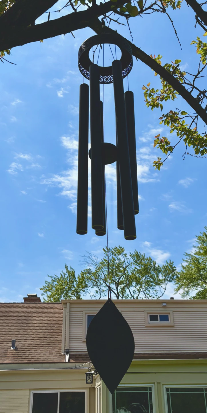 Black Metal Wind Chimes with Leaf Accent