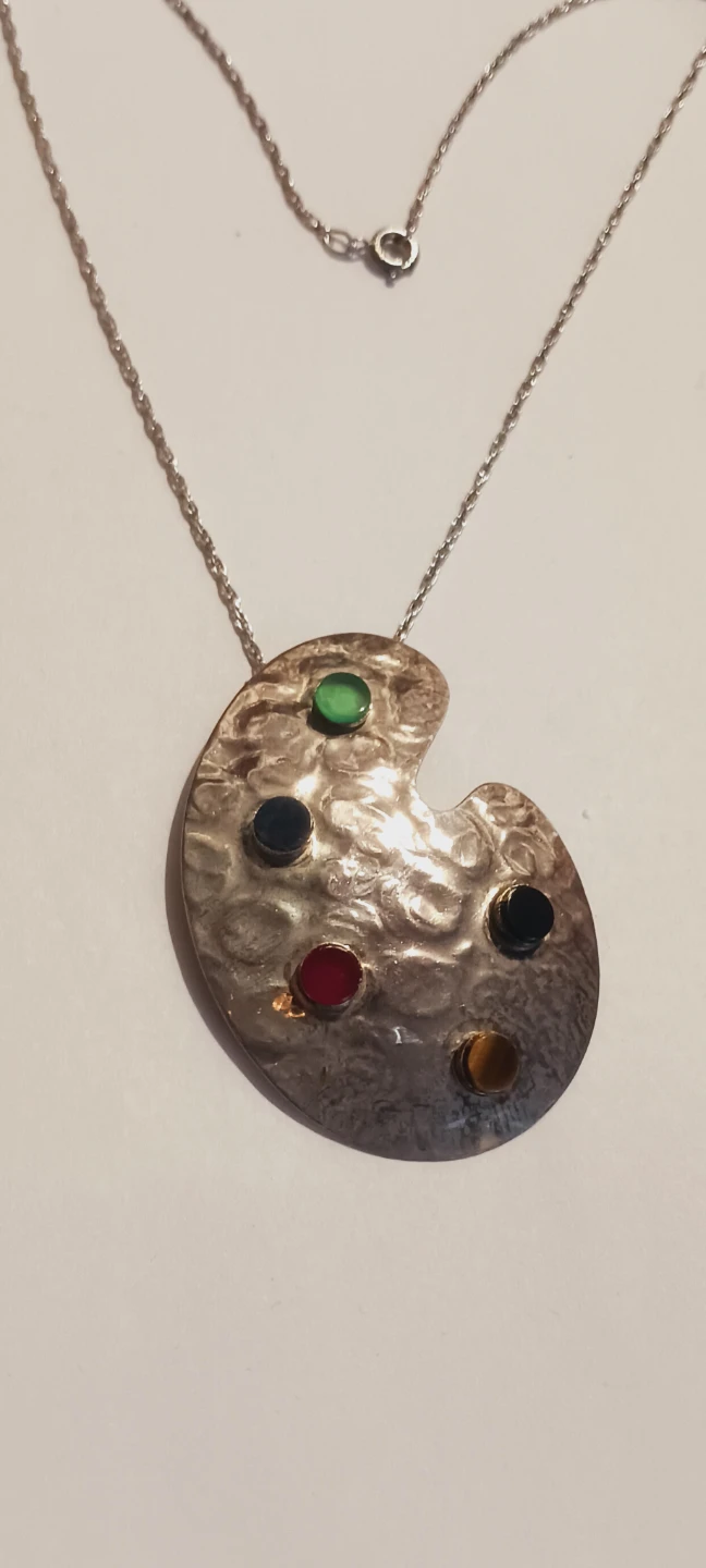 Sterling Silver 925 Artist Palette Pendant with 925  Necklace