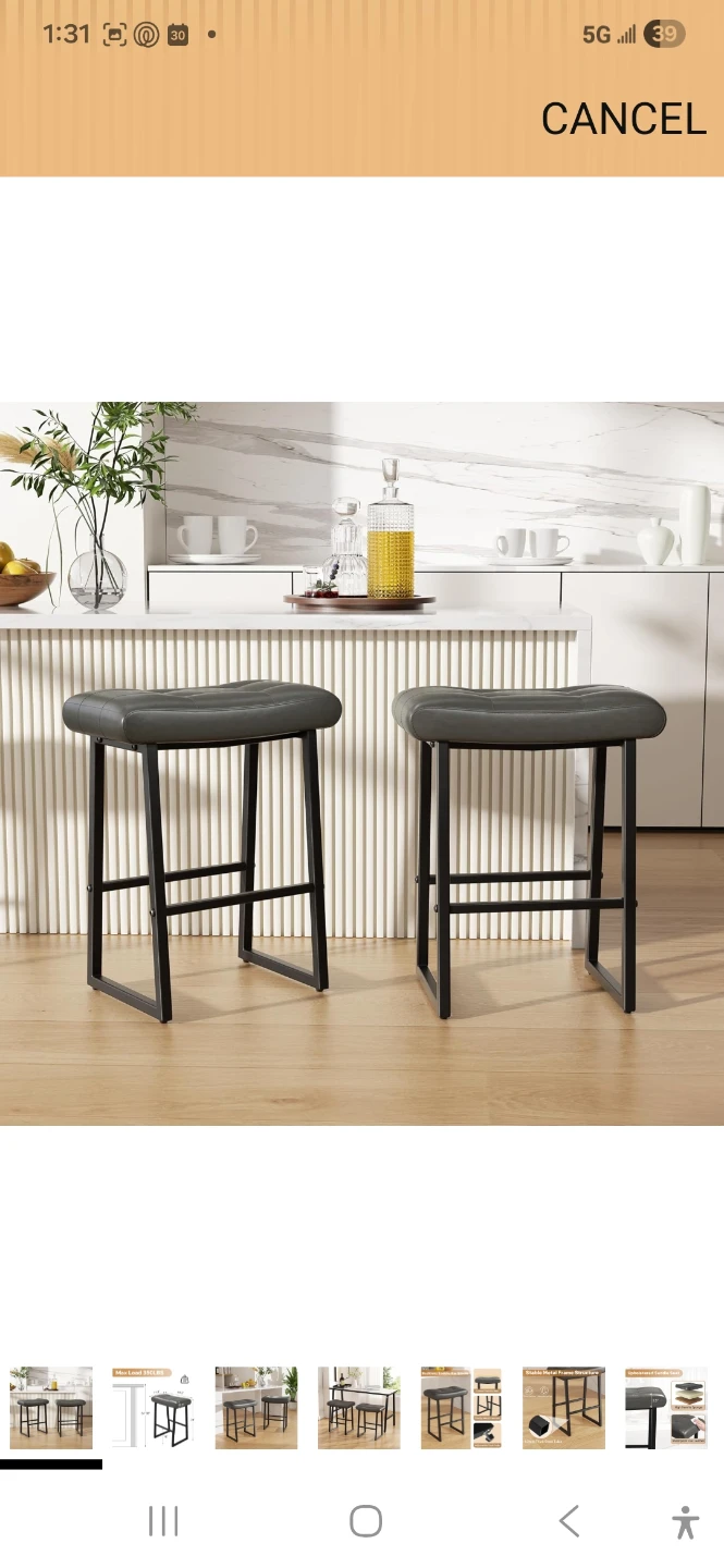 Set of 2 Grey Counter Height Bar Stools