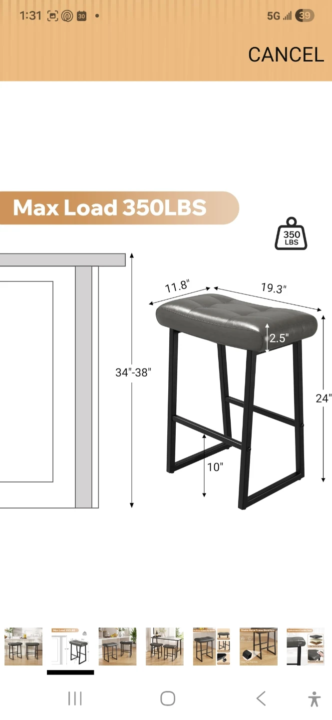 Set of 2 Grey Counter Height Bar Stools - photo 2