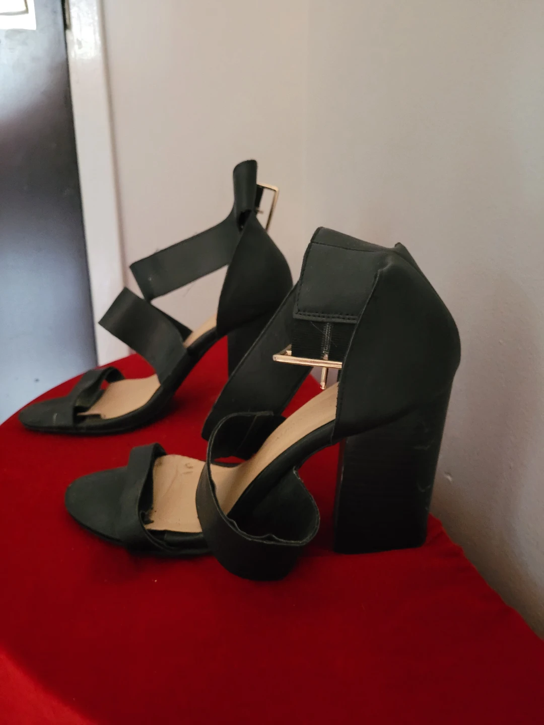 Black Strappy Block Heels