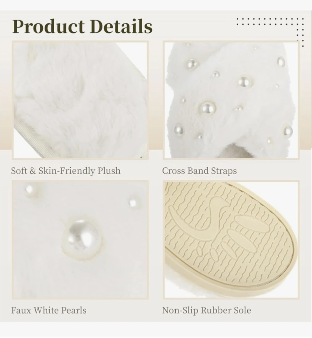 Fuzzy Pearl Cross Band Slippers - White - photo 4