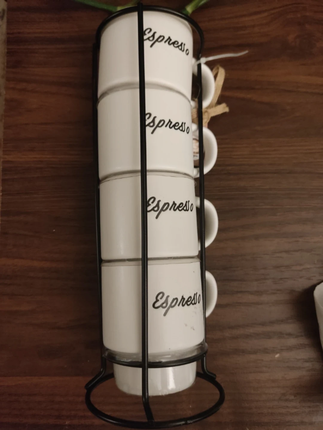 Set of 4 White Espresso Ceramic Cups with Rack