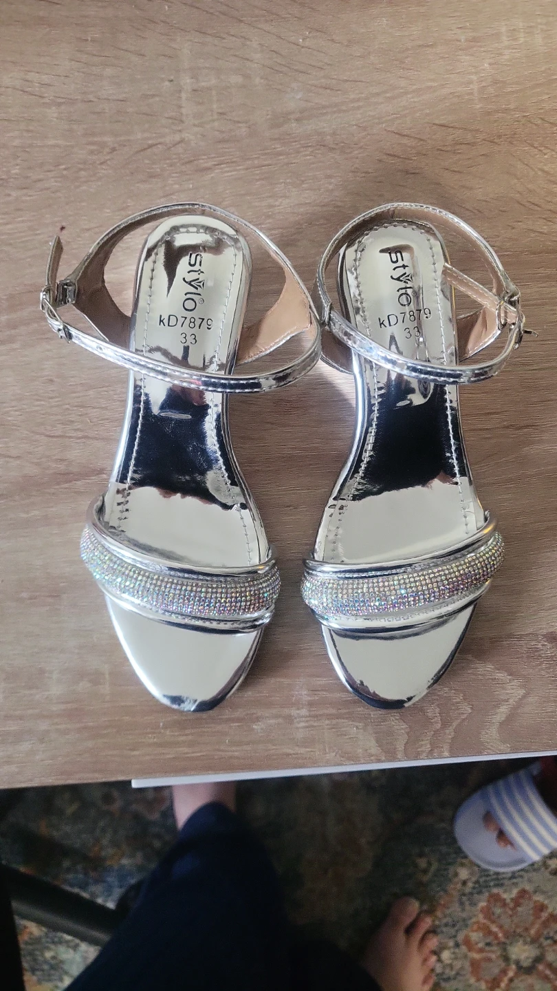 SYLO KD7879 Silver Wedge Sandals with Rhinestones - Size 33
