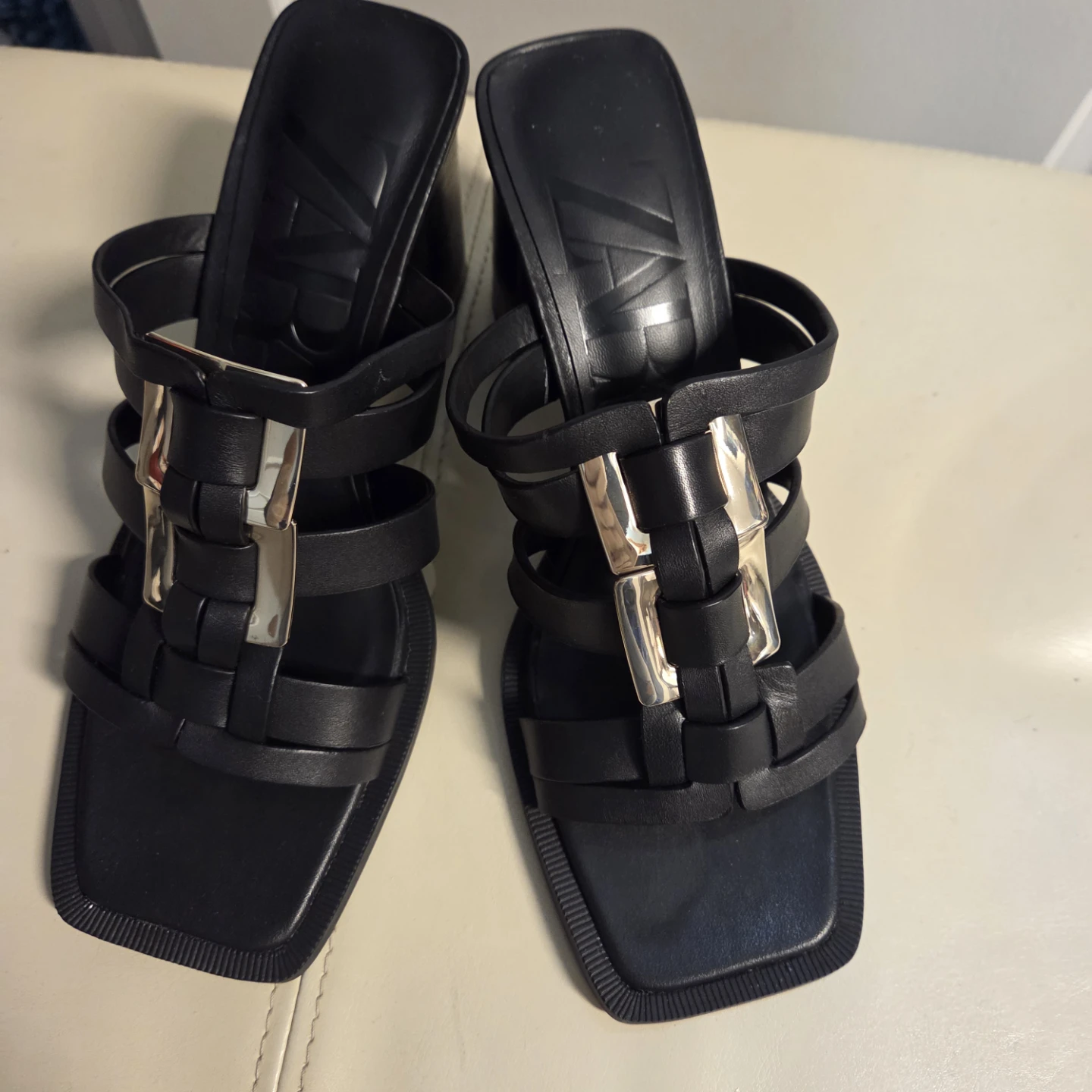ZARA Black Woven Heeled Mules
