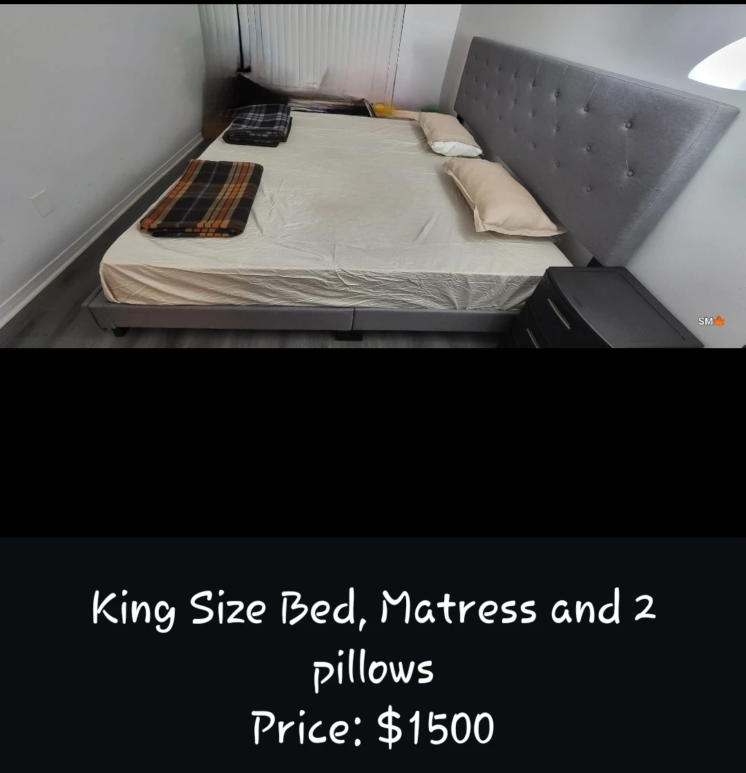 King Size Bed Frame with Mattress and 2 Pillows