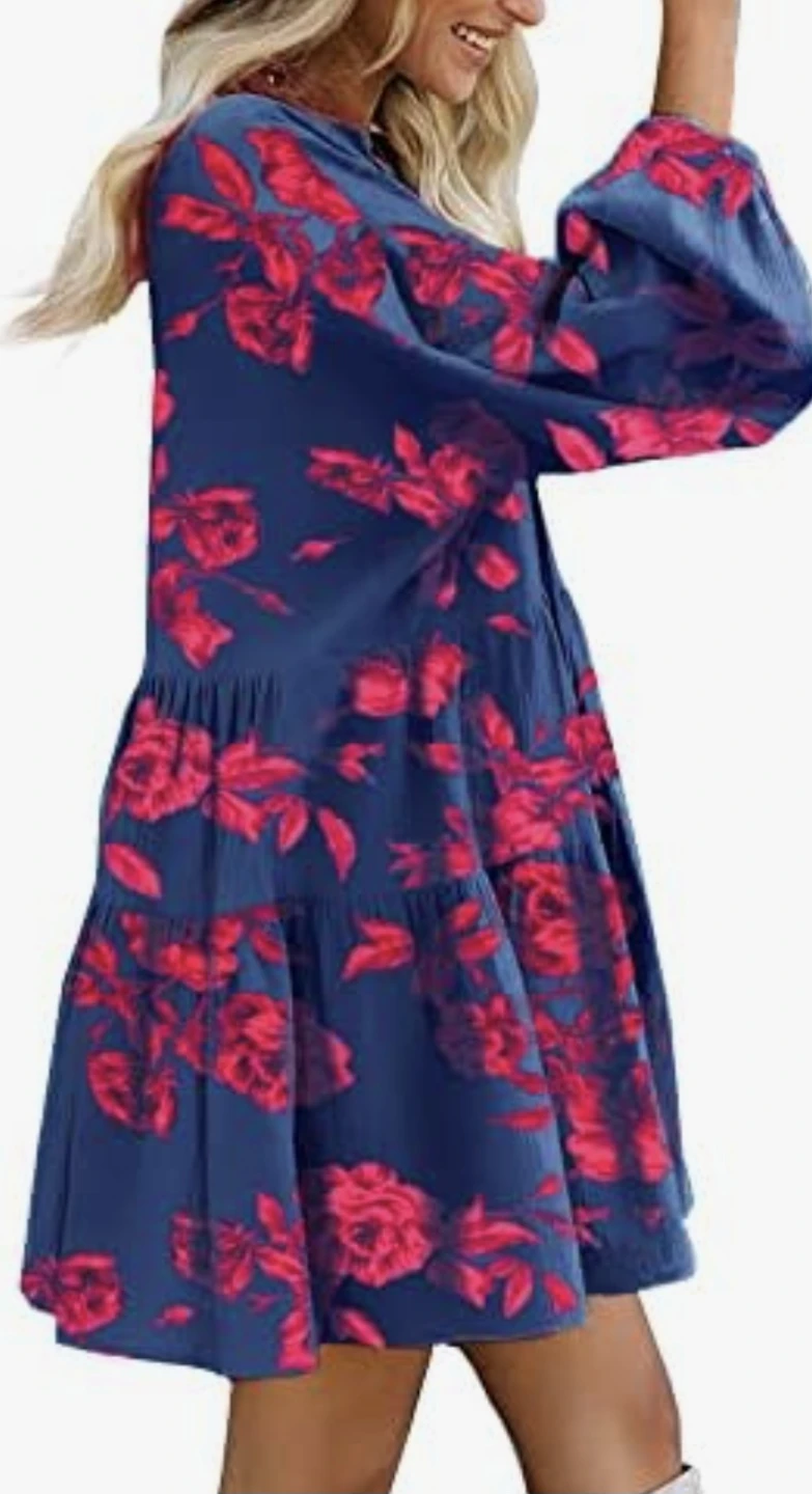 FANCYINN Blue Floral Tiered Mini Dress - Size Small - photo 3