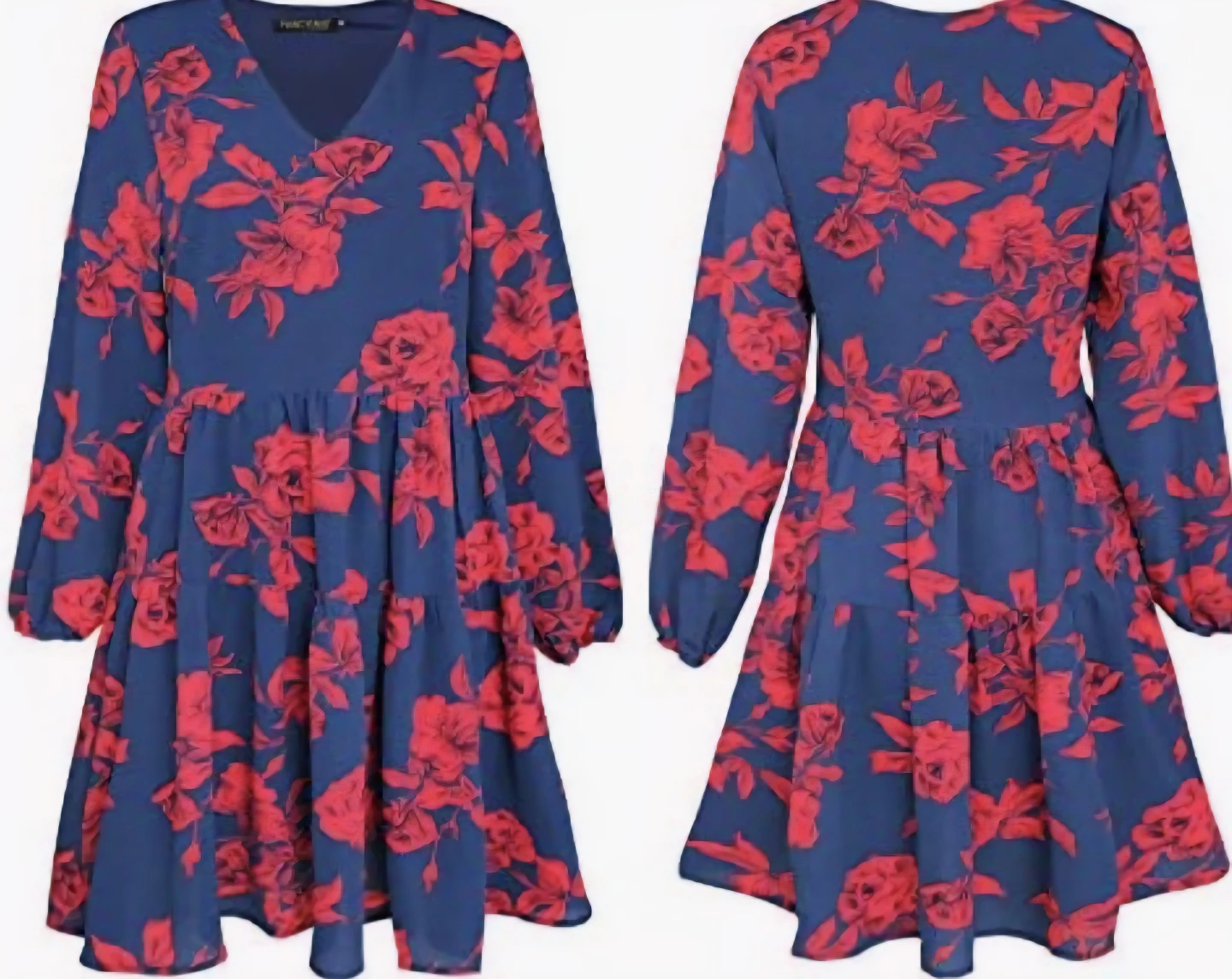 FANCYINN Blue Floral Tiered Mini Dress - Size Small - photo 4