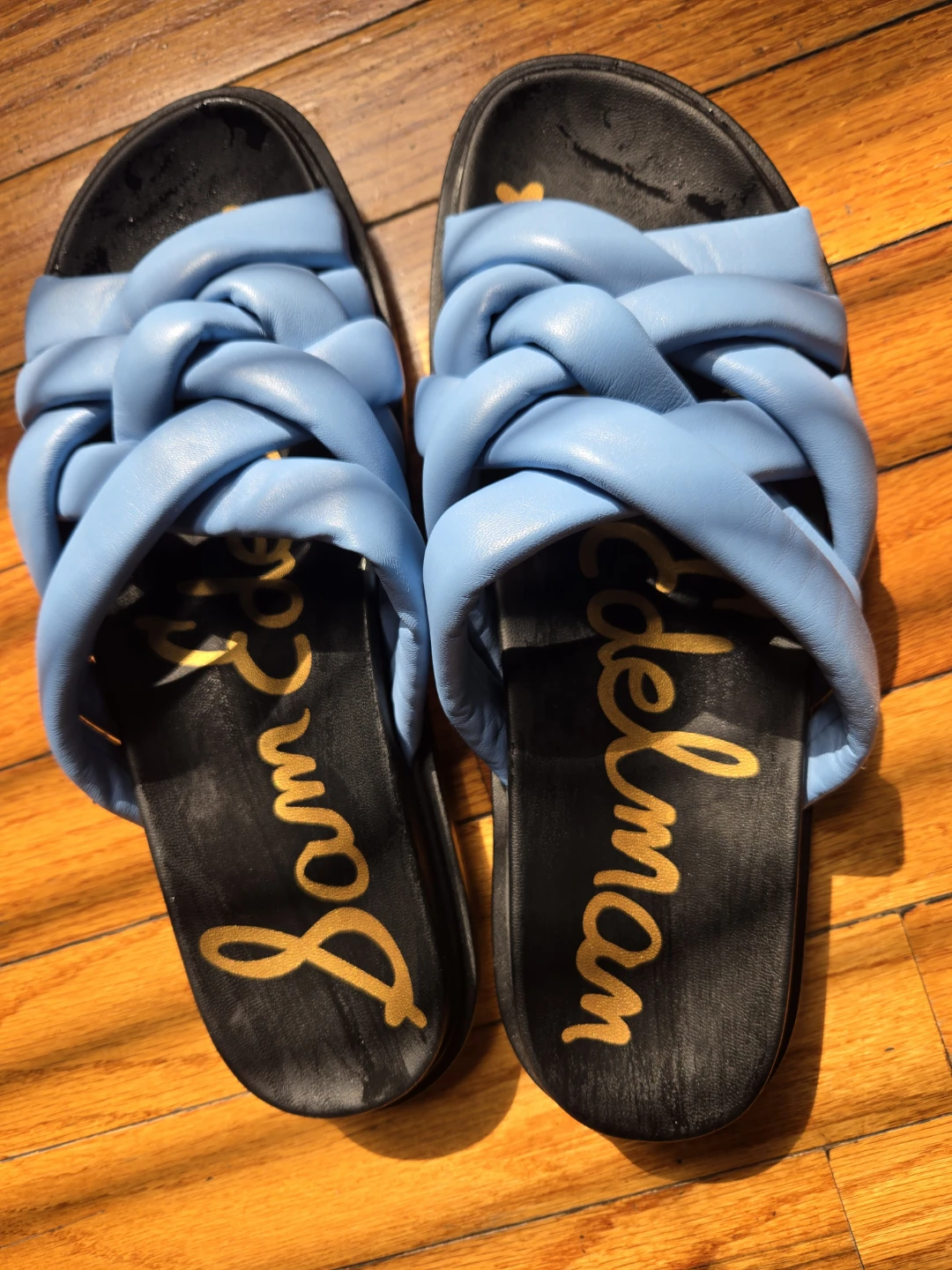 Sam Edelman Blue Leather Padded Slide Sandals Size 9