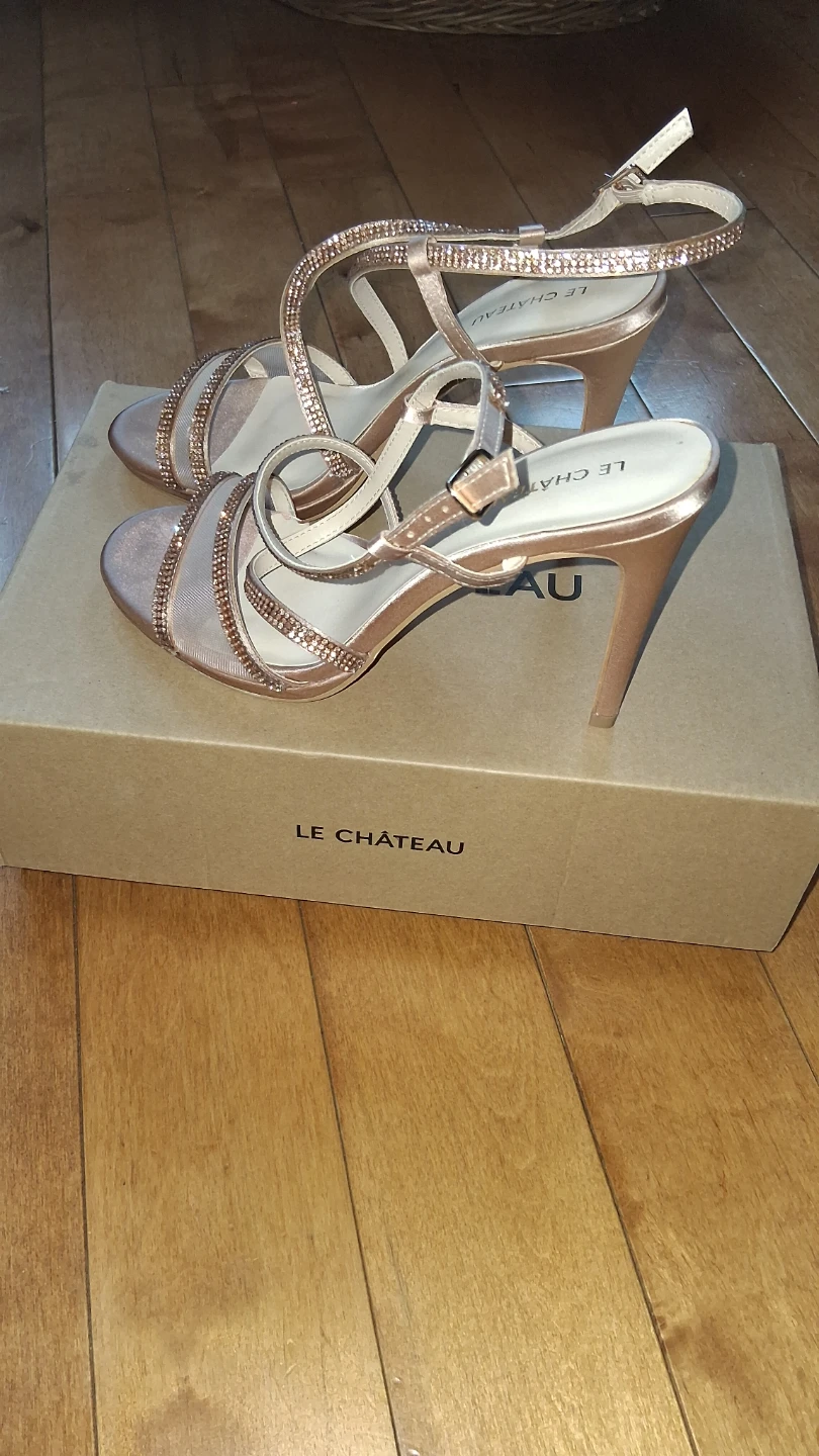 Le Château Rose Gold Embellished Heeled Sandals - Size 38 (7.5) - photo 2