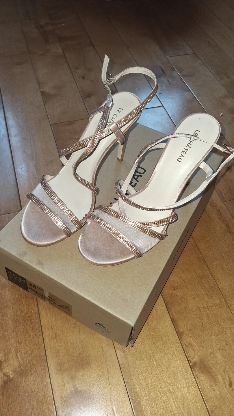 Le Château Rose Gold Embellished Heeled Sandals - Size 38 (7.5) - photo 3