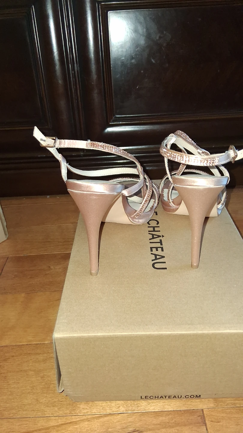 Le Château Rose Gold Embellished Heeled Sandals - Size 38 (7.5) - photo 4