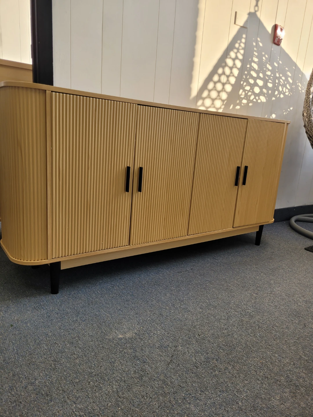 Modern Fluted Wood Cabinet with Black Legs - photo 2