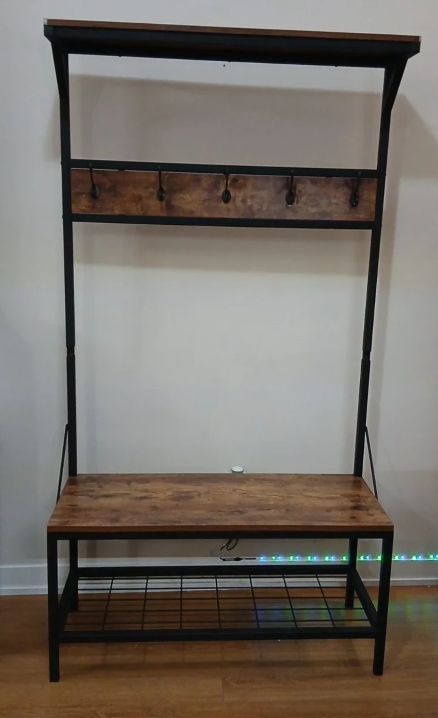 Industrial Hall Tree Bench with Coat Hooks