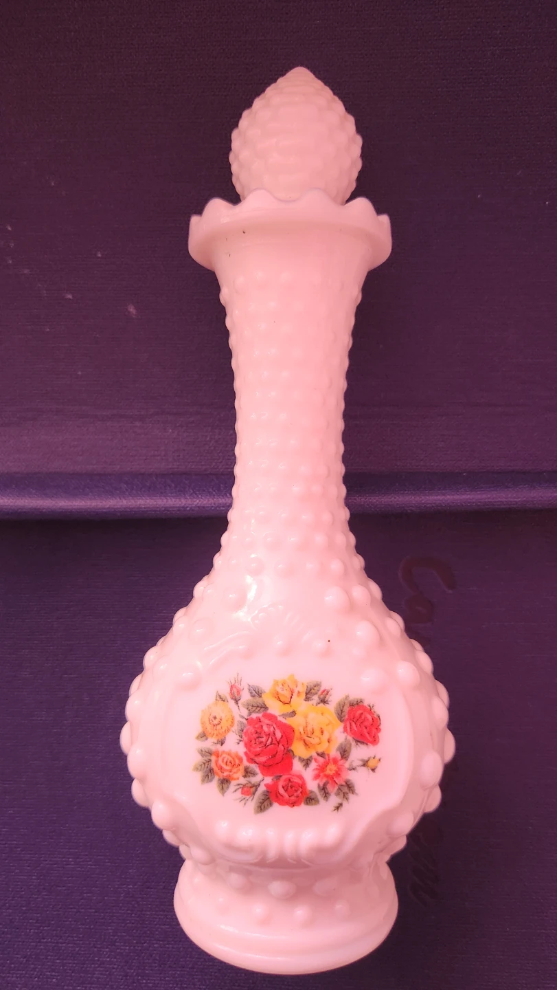 Hobnail White Perfume Bottle with Roses