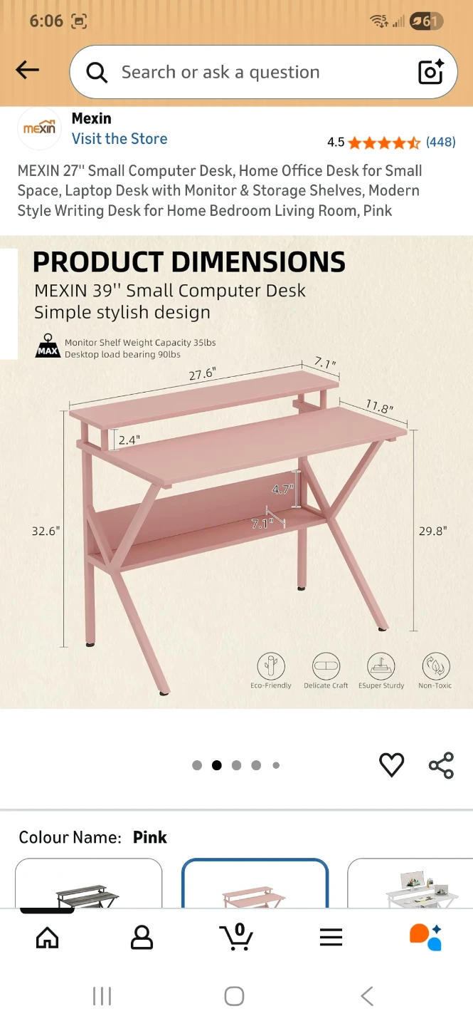 MEXIN Pink Small Computer Desk with Storage Shelf - photo 3